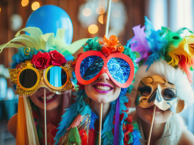 drei Frauen in Kostüm mit Mauken