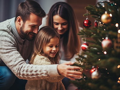 Familie am Weihnachtsbaum